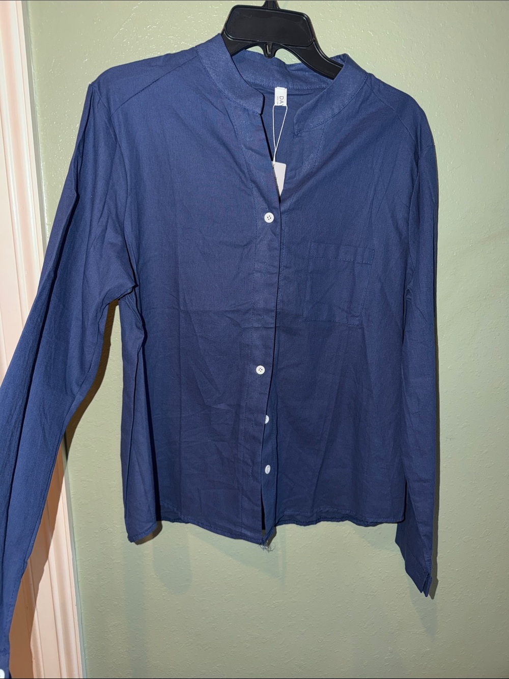 5/$25 💗 Navy Button-Up Mandarin Collar Shirt